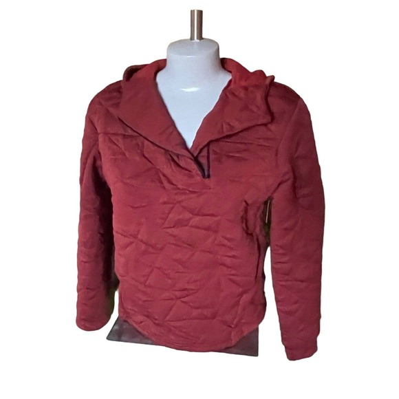 The North Face Brick Red Quilted Fleece Hoodie Jacket Pullover XS EUC - Picture 6 of 16
